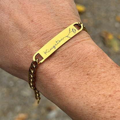 Birth Flower Curved Bar Bracelet