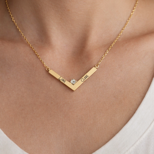 V Shaped Gold Bar Necklace